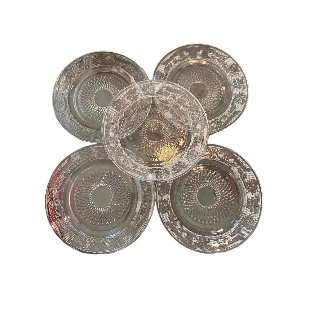 Vintage Sandwich Crystal Glass Dessert Plate set of 5 lunch dessert plates